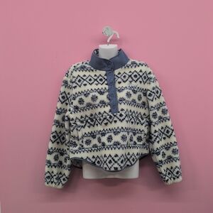 Victoria Secret Pink Plush Teddy Front Snap Pullover Sweater XS Print